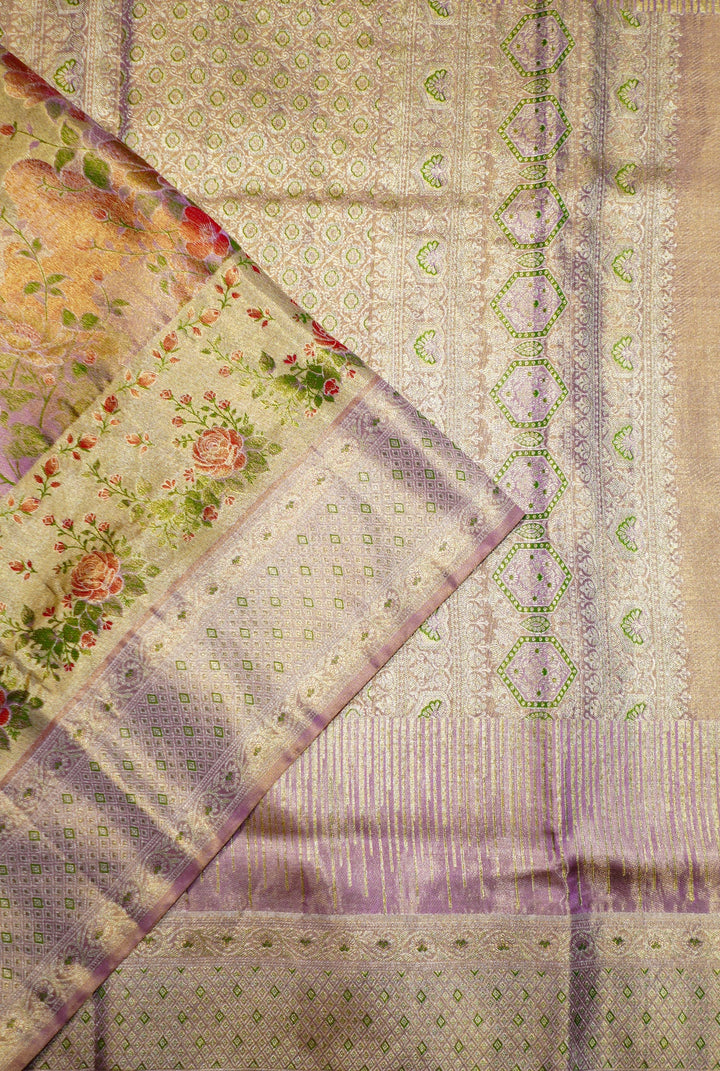 Neerus Gold Pattu Silk woven Kanchi saree - side view