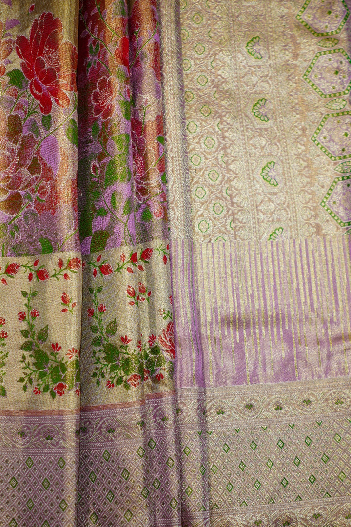 Neerus Gold Pattu Silk woven Kanchi saree - back view