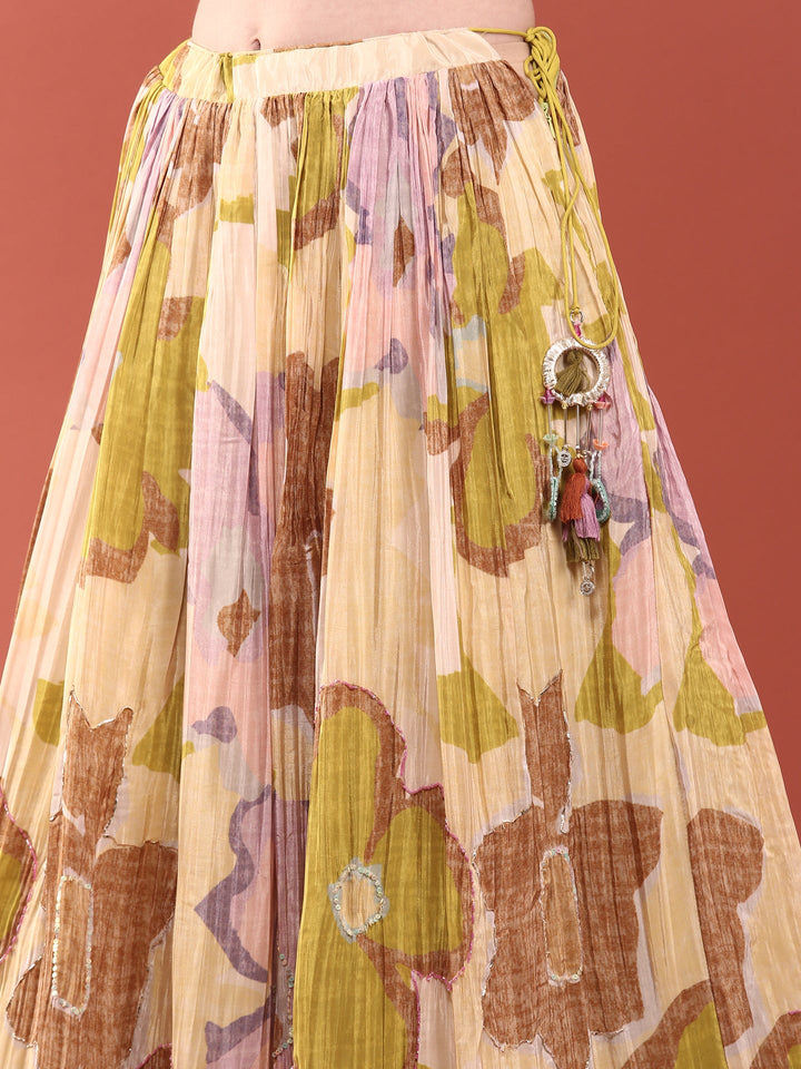 Variyali Green Chinnon Heavy Sequins Ghagra Set