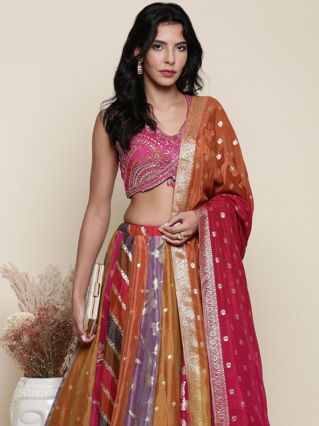 Neerus Multi organza embroidered lehenga set - detail view 4