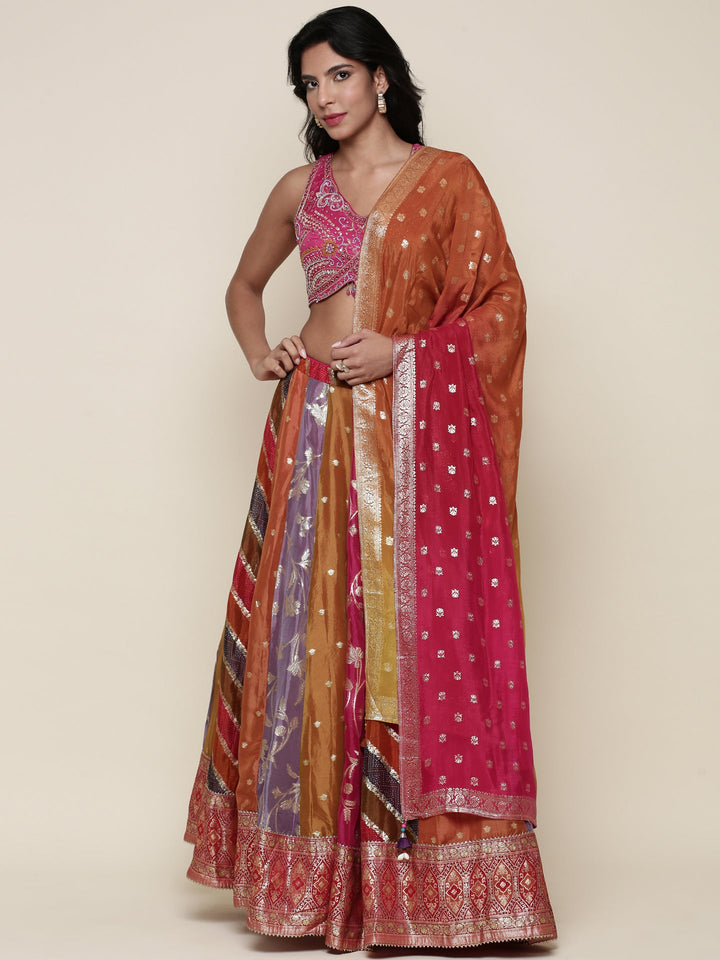 Organza multi color embroidered Three piece ghagra set