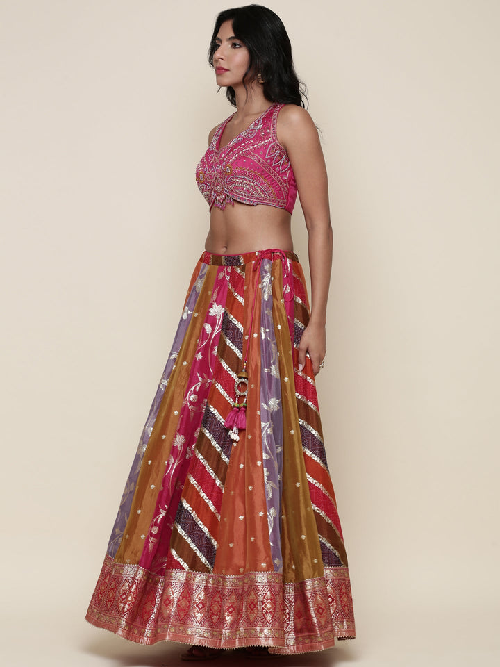Neerus Multi organza embroidered lehenga set - side view