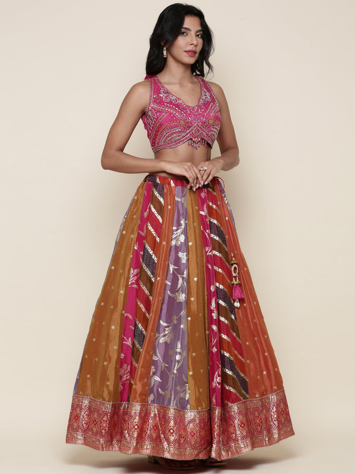 Neerus Multi organza embroidered lehenga set - back view