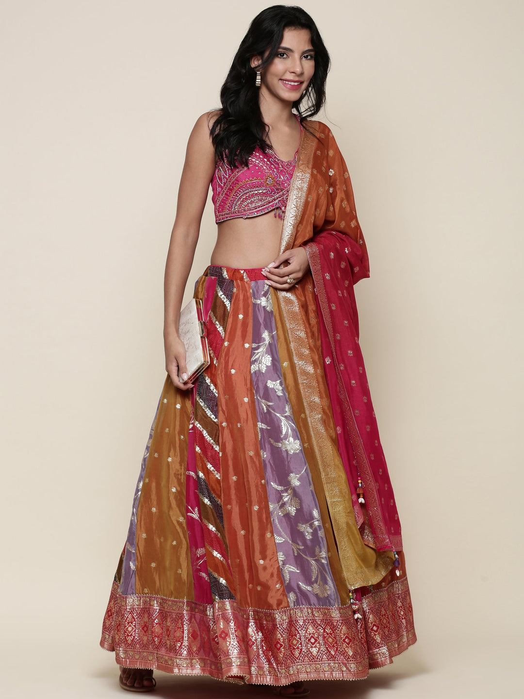 Neerus Multi organza embroidered lehenga set - front view