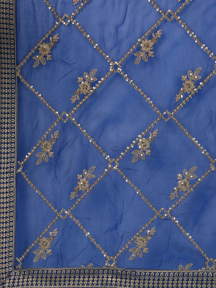 Blue Silk Hand Embroidery Ghagra Set