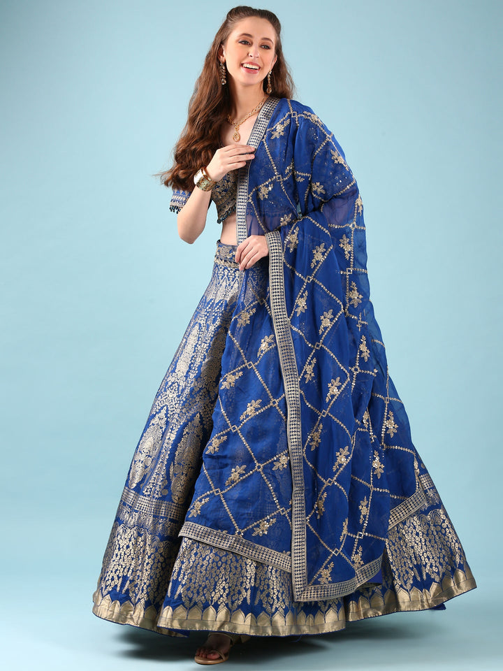 Neerus Blue silk hand embroidered lehenga set - detail view 2