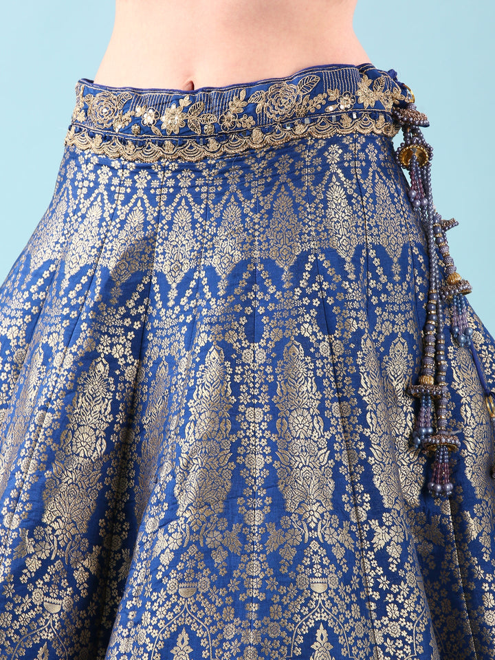 Neerus Blue silk hand embroidered lehenga set - detail view 3