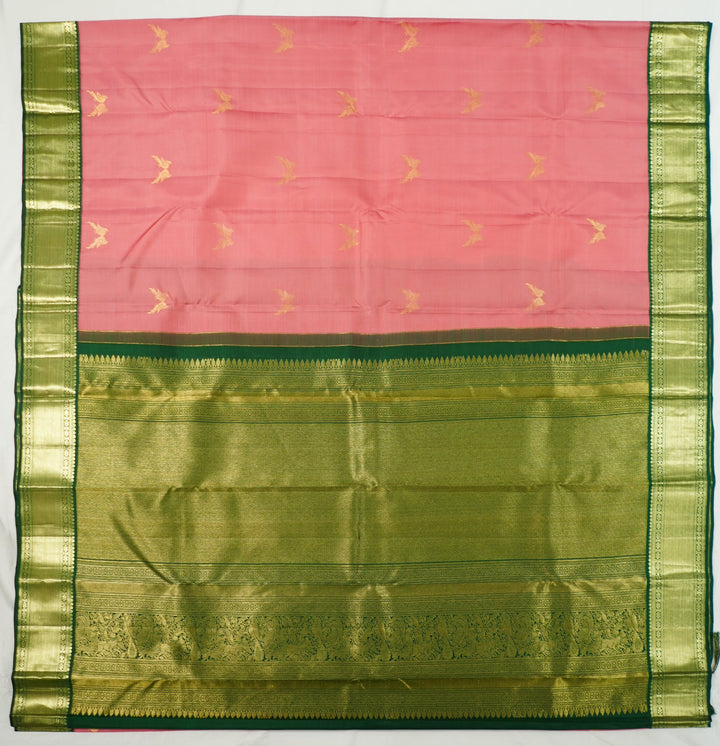 Pink Kanchi Pattu Saree With Contrast Blouse