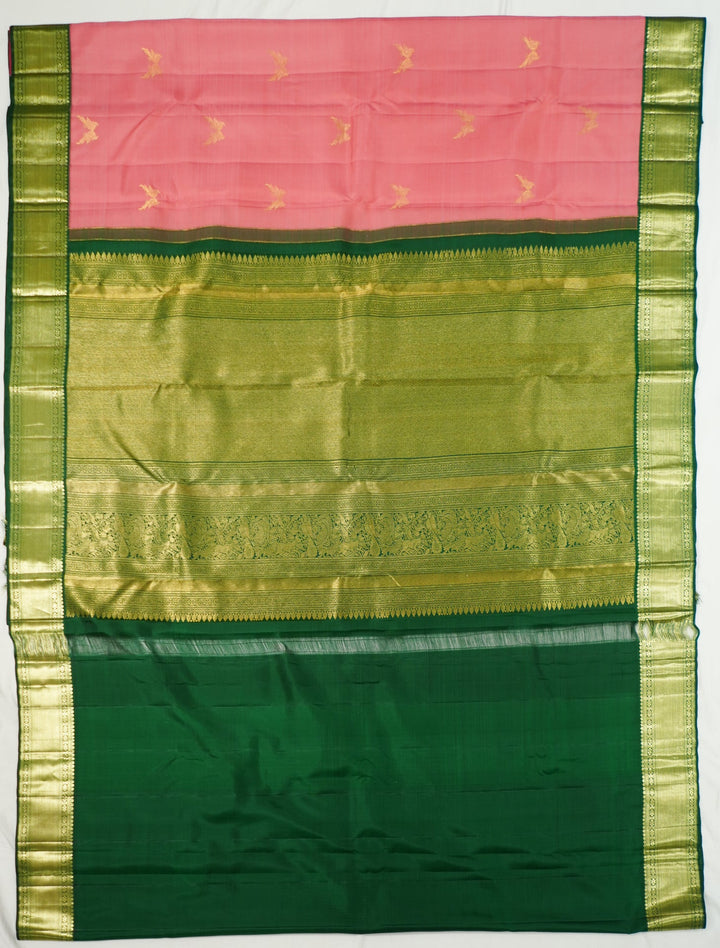 Pink Kanchi Pattu Saree With Contrast Blouse