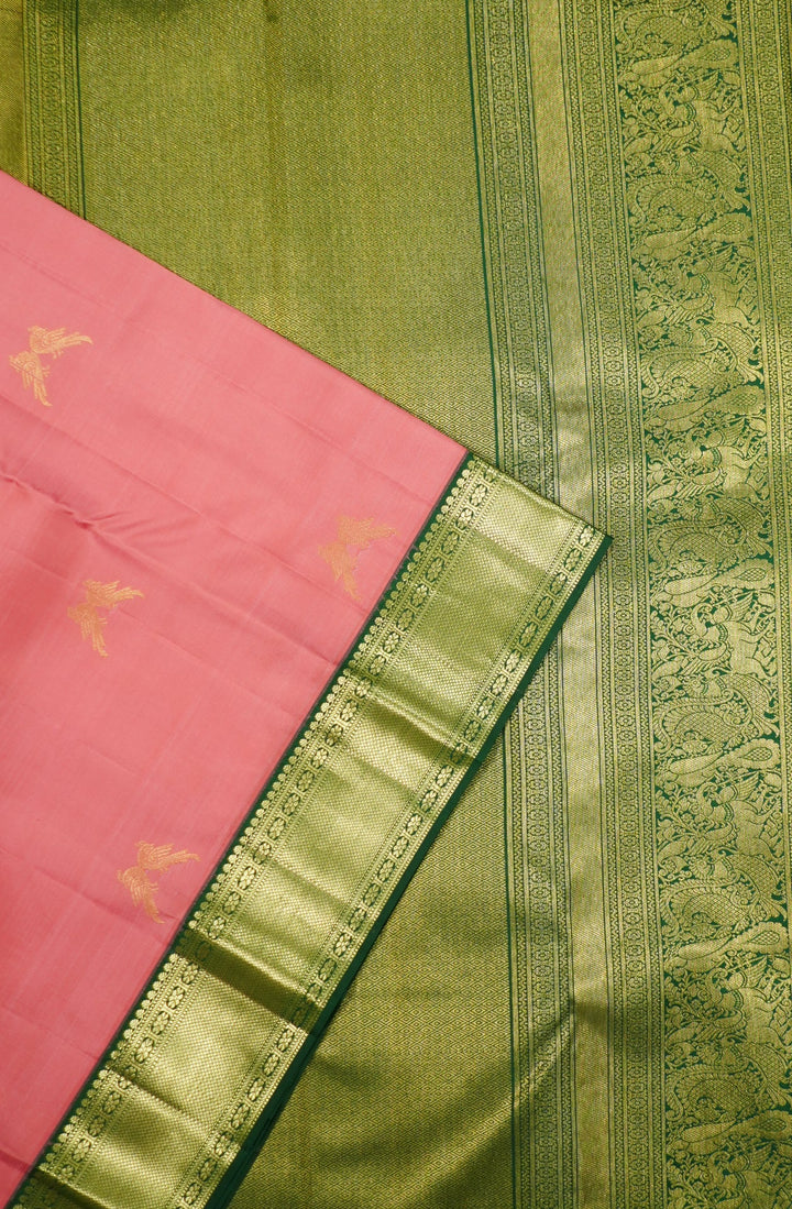 Pink Kanchi Pattu Saree With Contrast Blouse