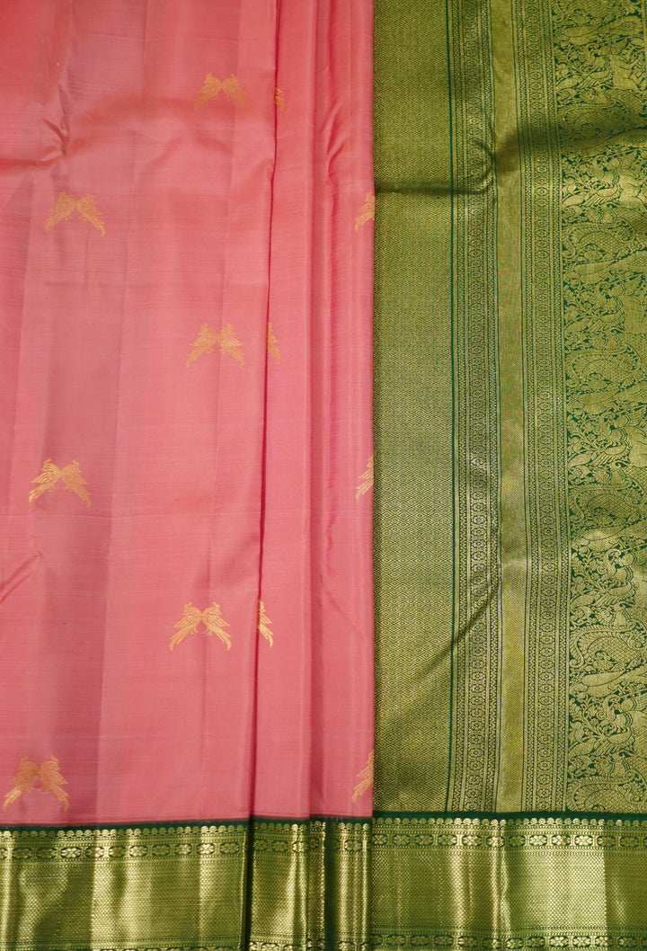 Pink Kanchi Pattu Saree With Contrast Blouse
