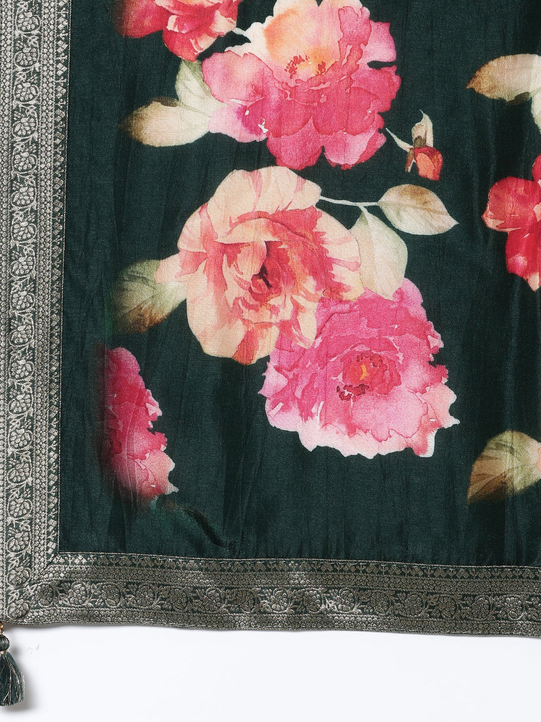 Neerus Green silk embroidered Anarkali suit set - detail view 5