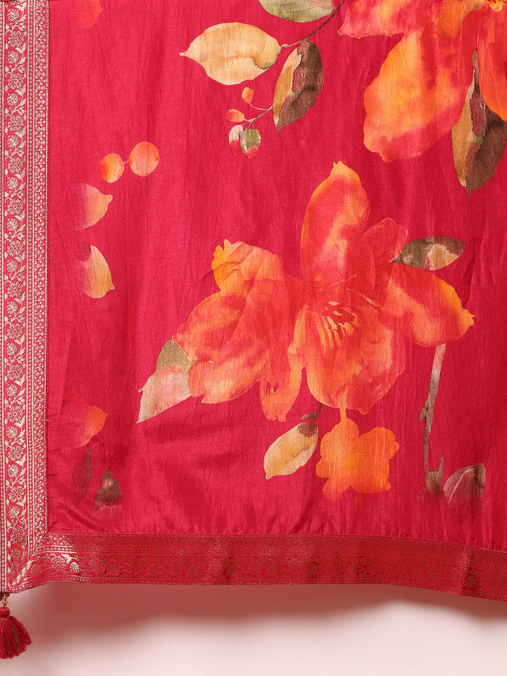 Neerus Pink silk embroidered Anarkali suit set - detail view 4