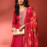 Sindoori pink silk embroidered Three piece anarkali set