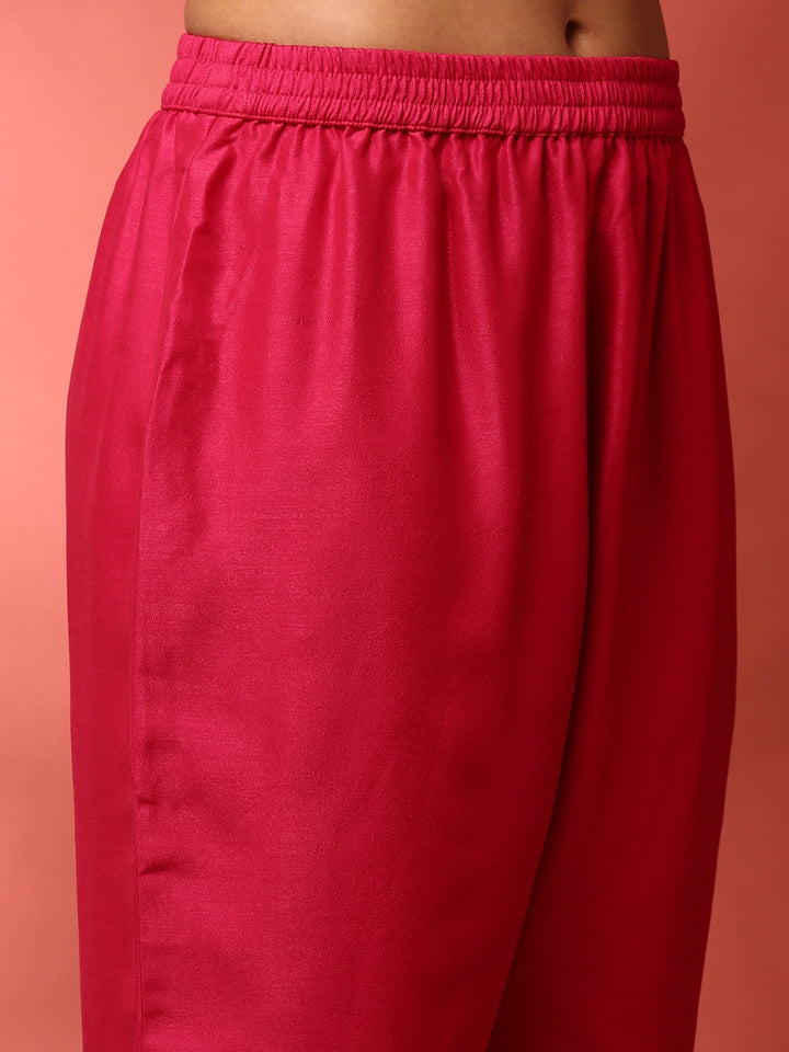 Sindoori pink silk embroidered Three piece anarkali set