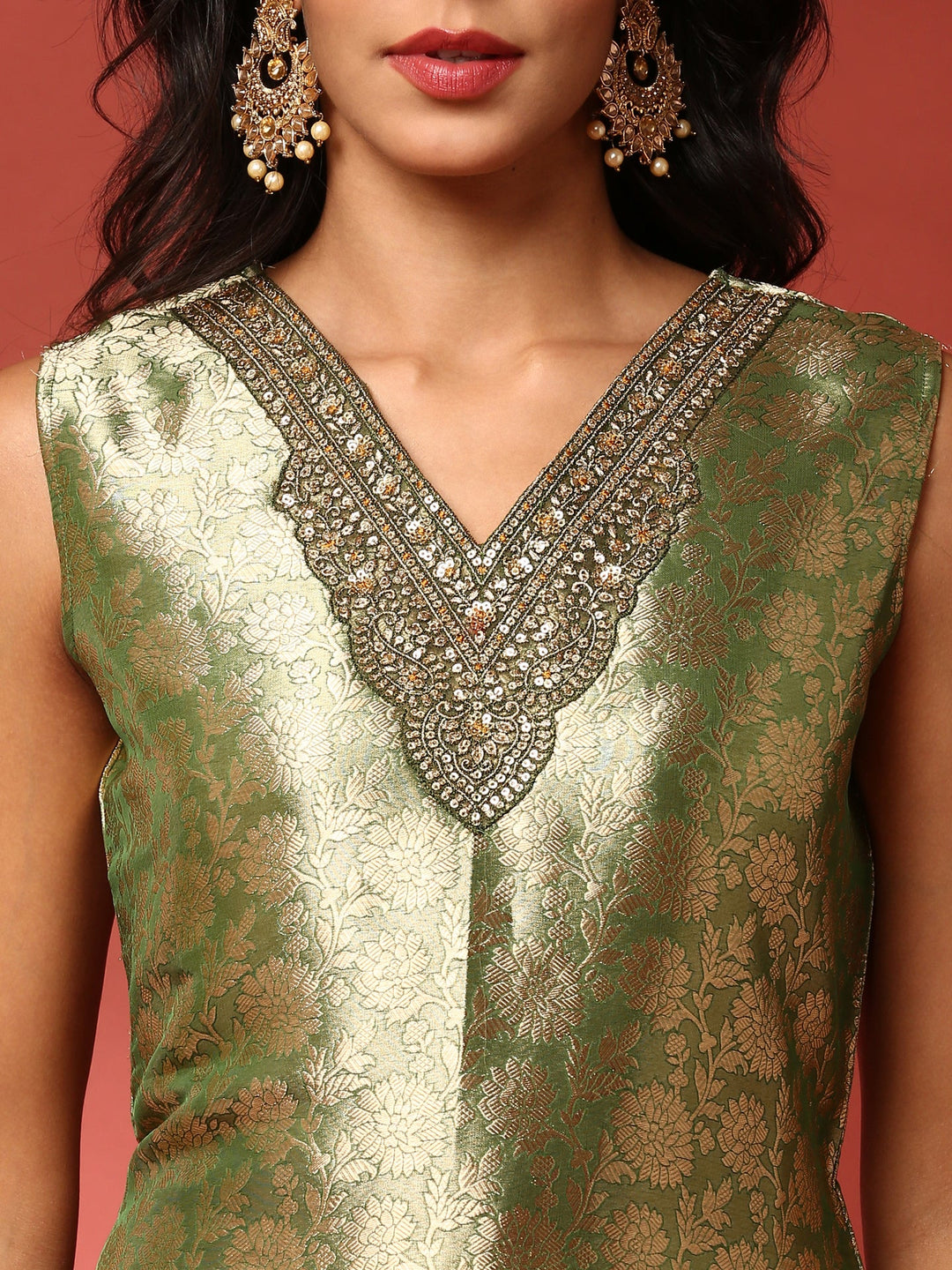 Neerus Green Banarasi embroidered suit set - detail view 1