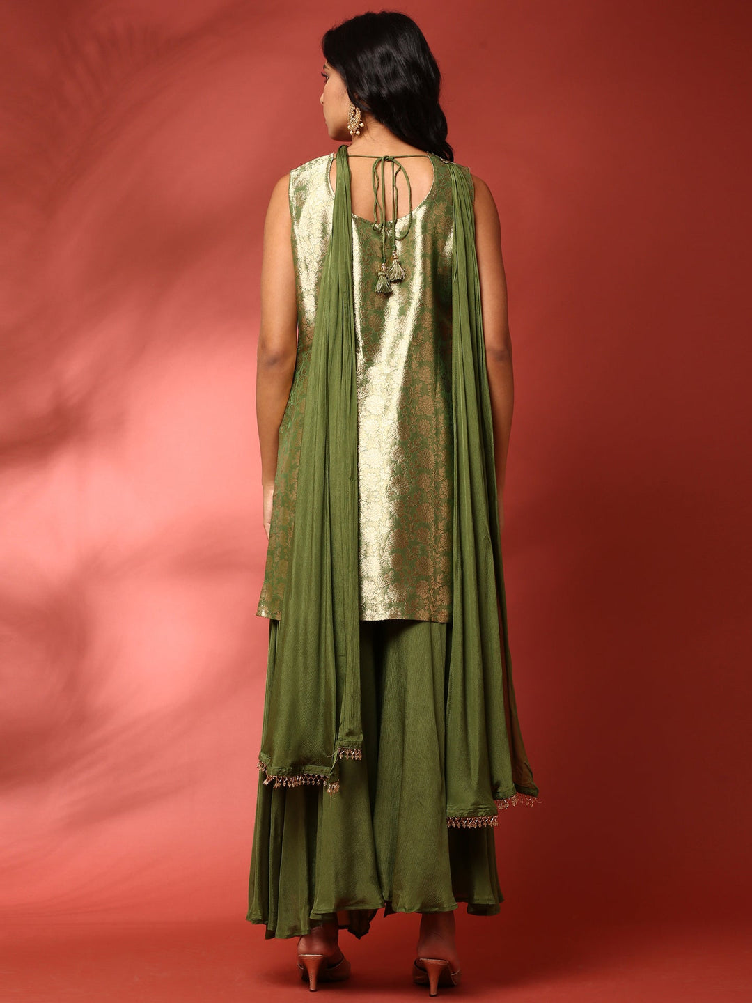 Neerus Green Banarasi embroidered suit set - side view