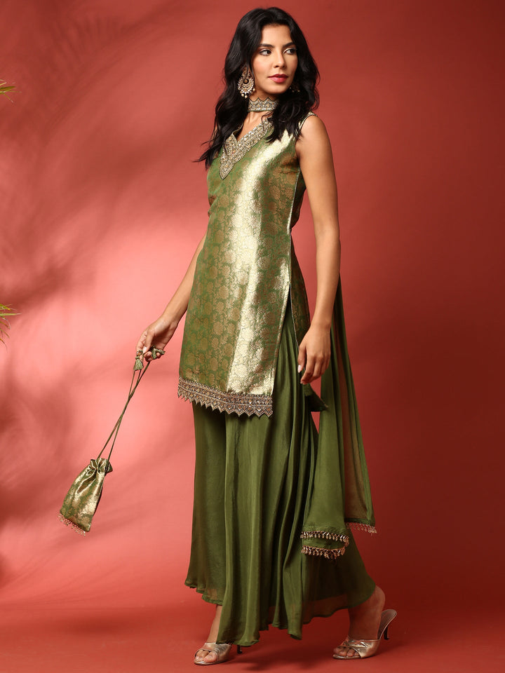 Neerus Green Banarasi embroidered suit set - detail view 2