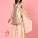 Beige Banaras short kurta and palazoo Three piece set