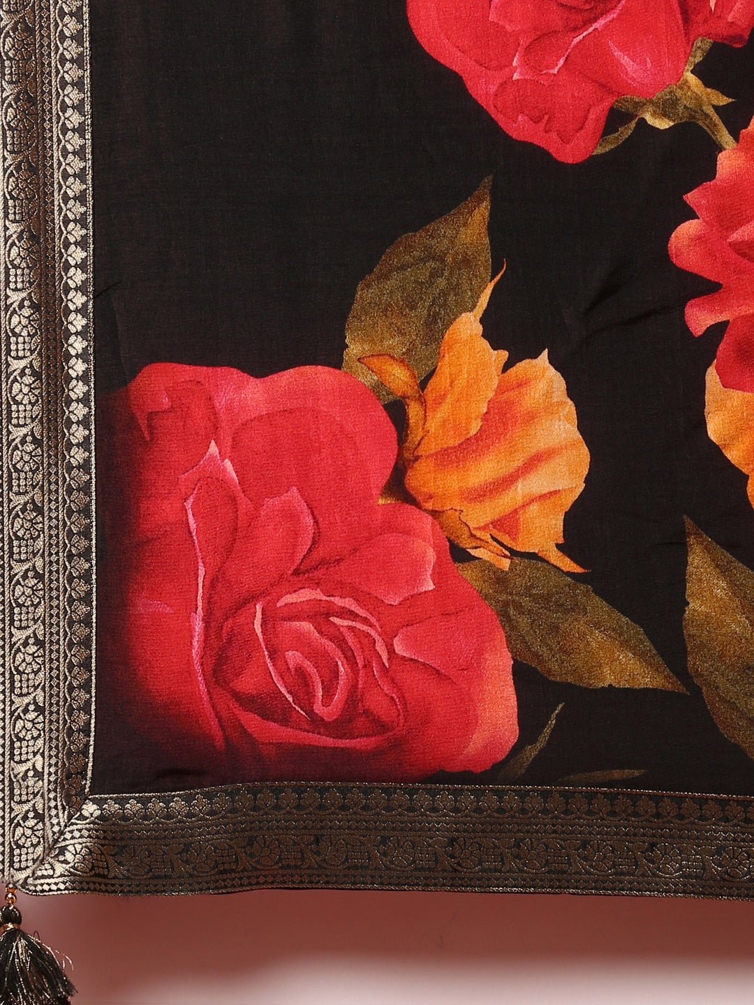 Neerus Black silk hand embroidered anarkali suit set - detail view 4