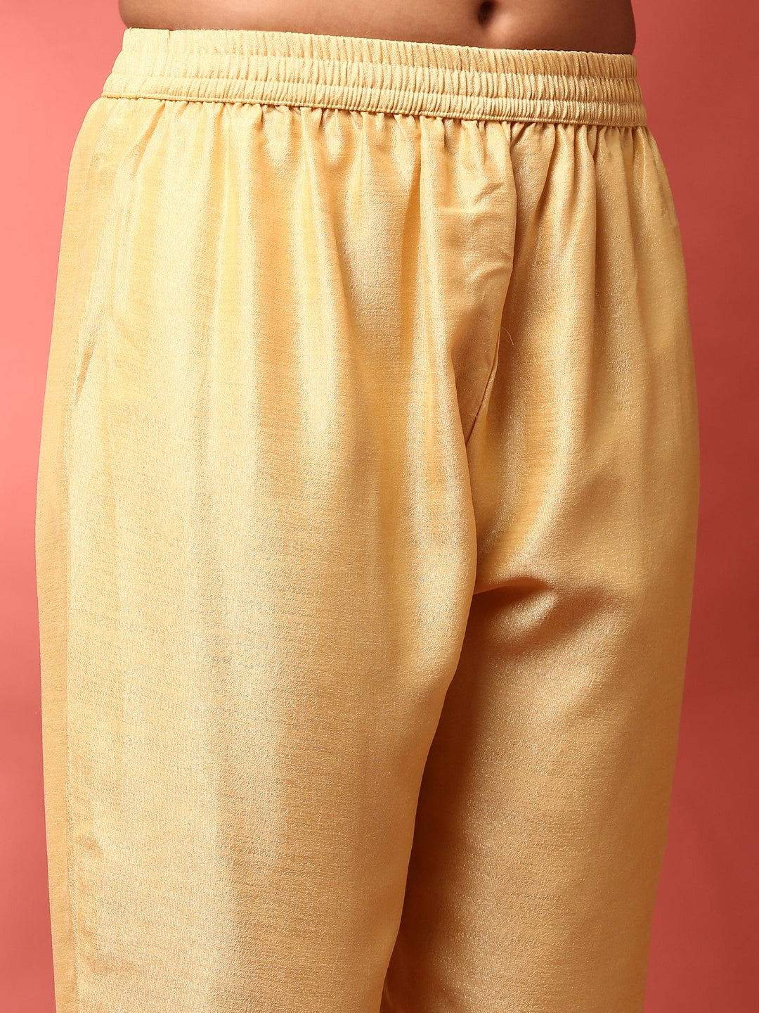 Neerus Yellow silk embroidered anarkali suit set - detail view 3