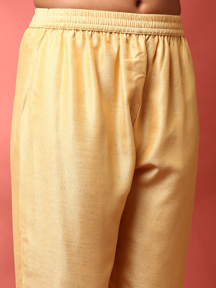 Yellow silk embroidered Three piece anarkali set