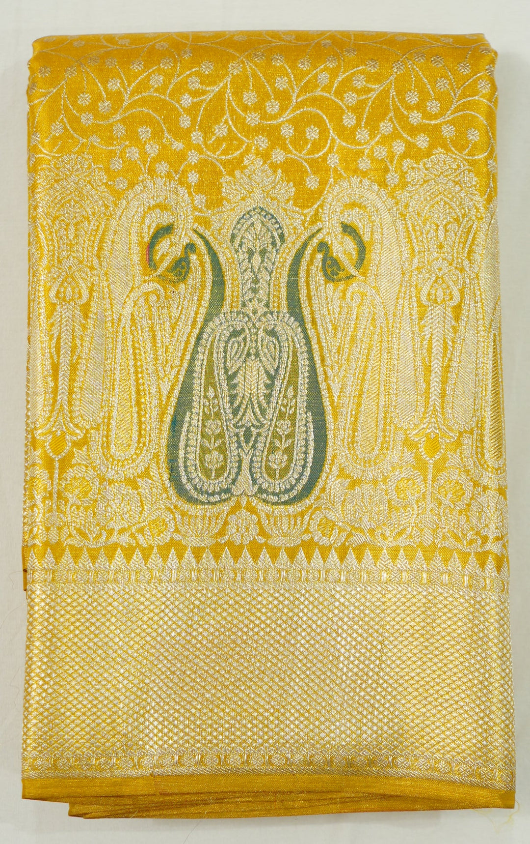 Neerus Yellow Pattu Silk woven Kanchi saree - detail view 2