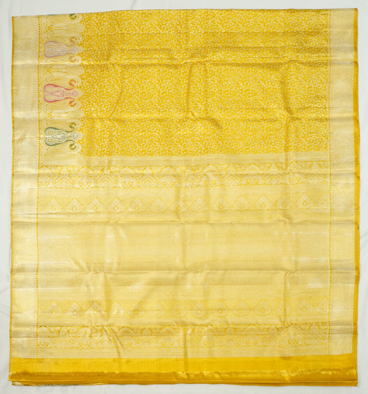 Neerus Yellow Pattu Silk woven Kanchi saree - detail view 1