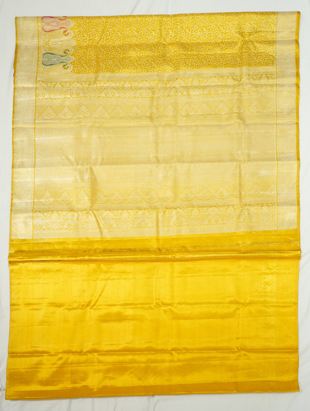Neerus Yellow Pattu Silk woven Kanchi saree - front view