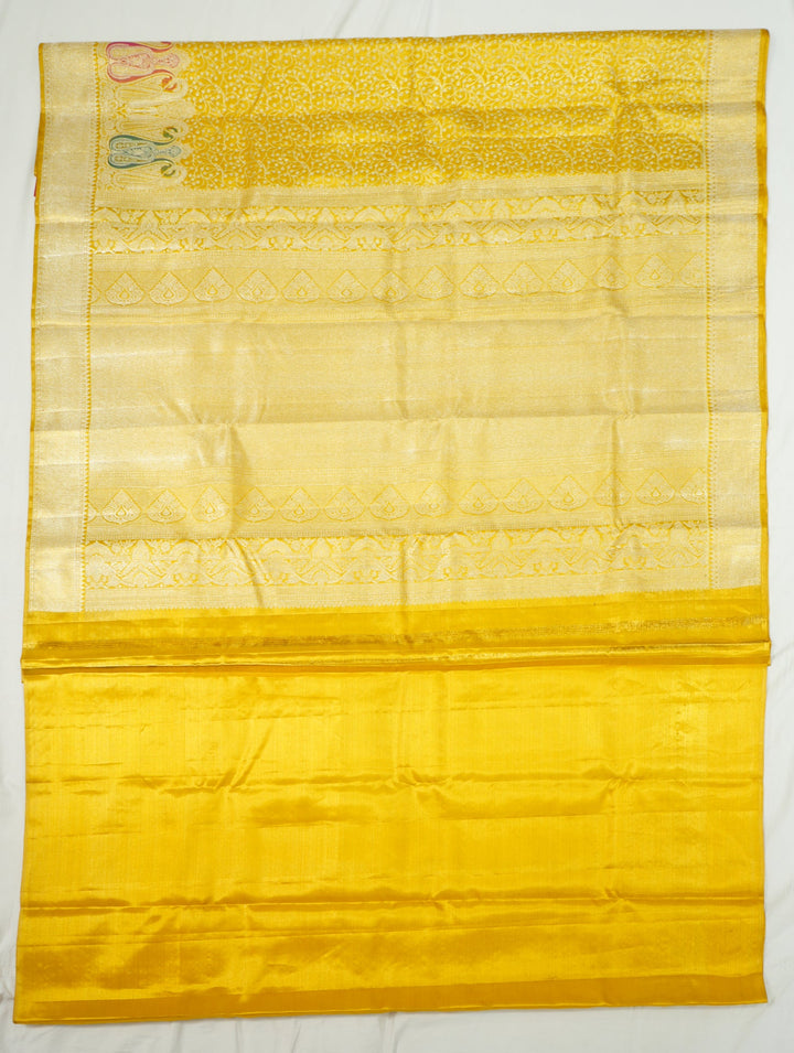 Neerus Yellow Pattu Silk woven Kanchi saree - front view