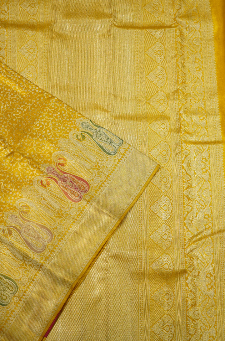 Yellow Kanchi Pattu Handwoven Saree With Resham And Zari Border