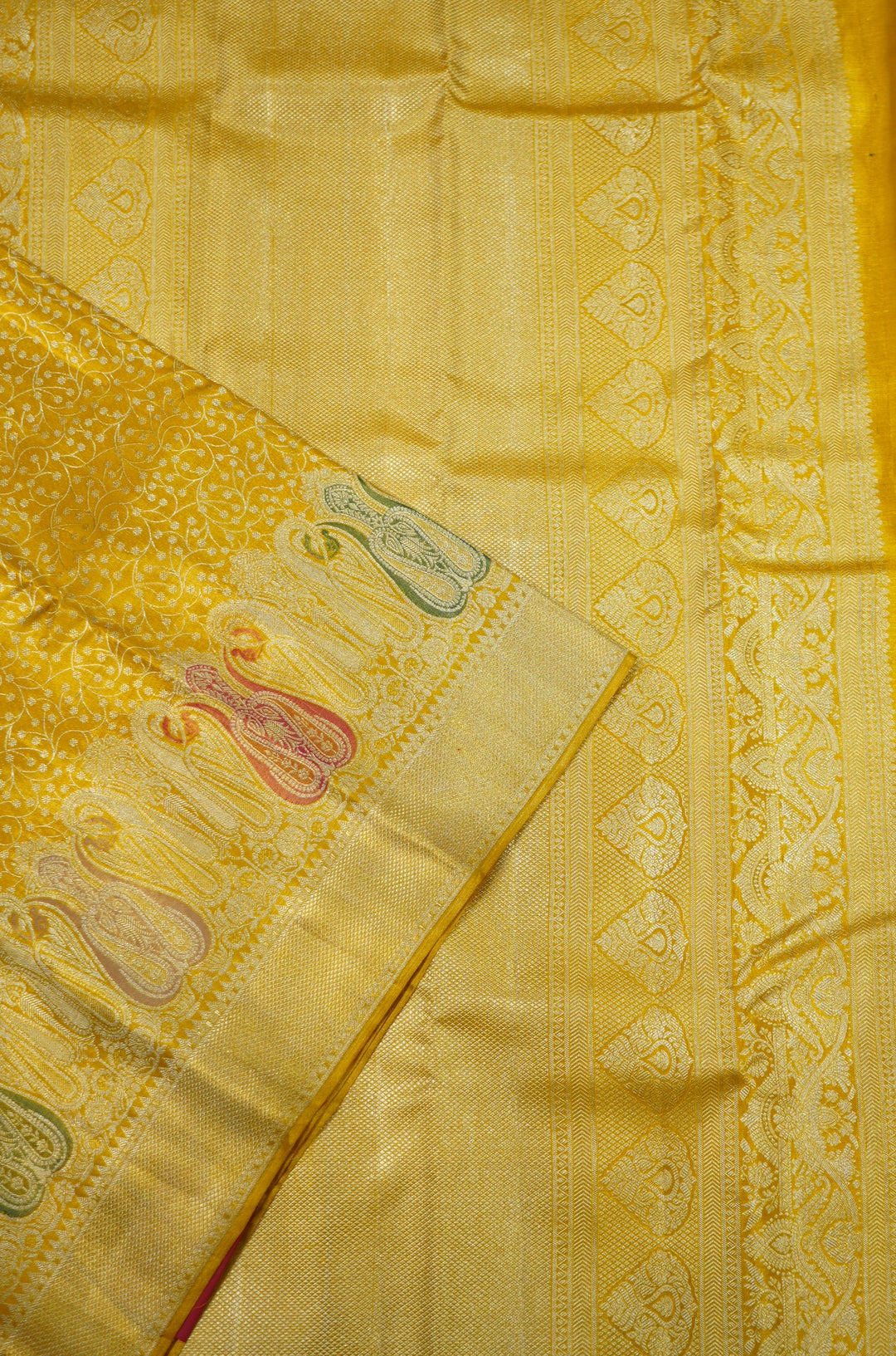 Neerus Yellow Pattu Silk woven Kanchi saree - side view