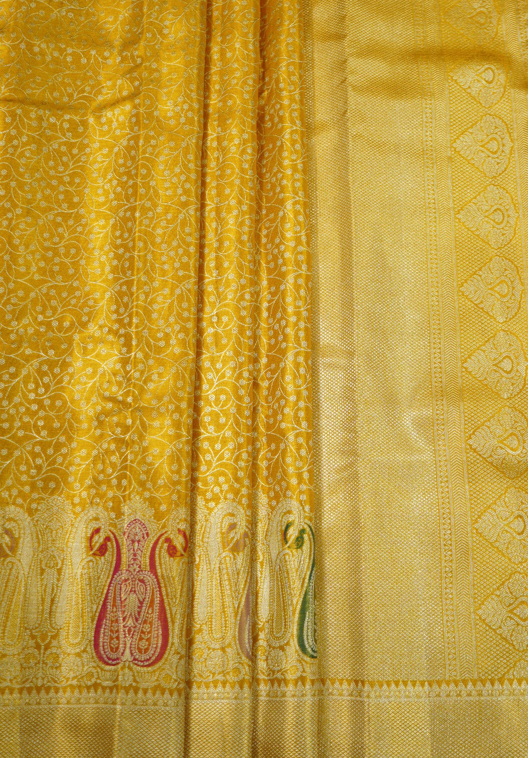 Neerus Yellow Pattu Silk woven Kanchi saree - back view