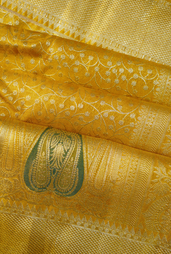 Yellow Kanchi Pattu Handwoven Saree With Resham And Zari Border