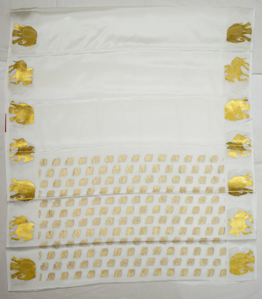 Neerus White silk embellished saree with gold zari ethnic motifs - detail view 1