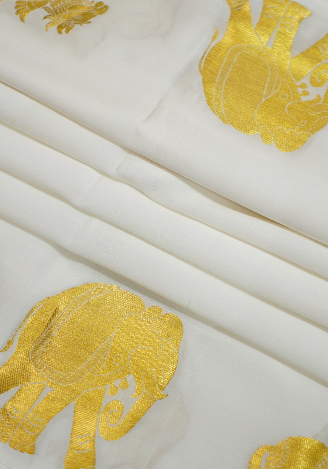 Neerus White silk embellished saree with gold zari ethnic motifs - detail view 3