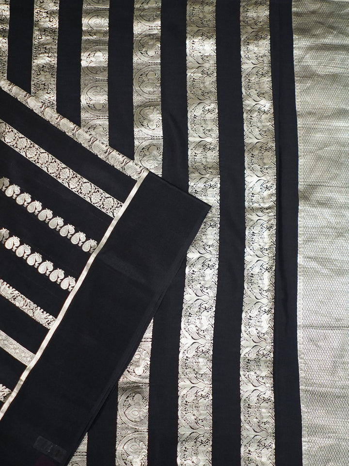 Neerus Black Banarasi woven saree - side view
