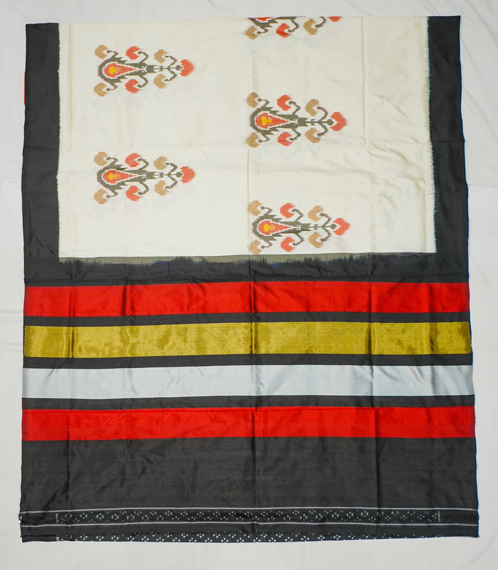 Neerus Beige silk woven patola saree - front view