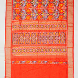 Red Ikat Patola Handloom Saree With Multicolor Border