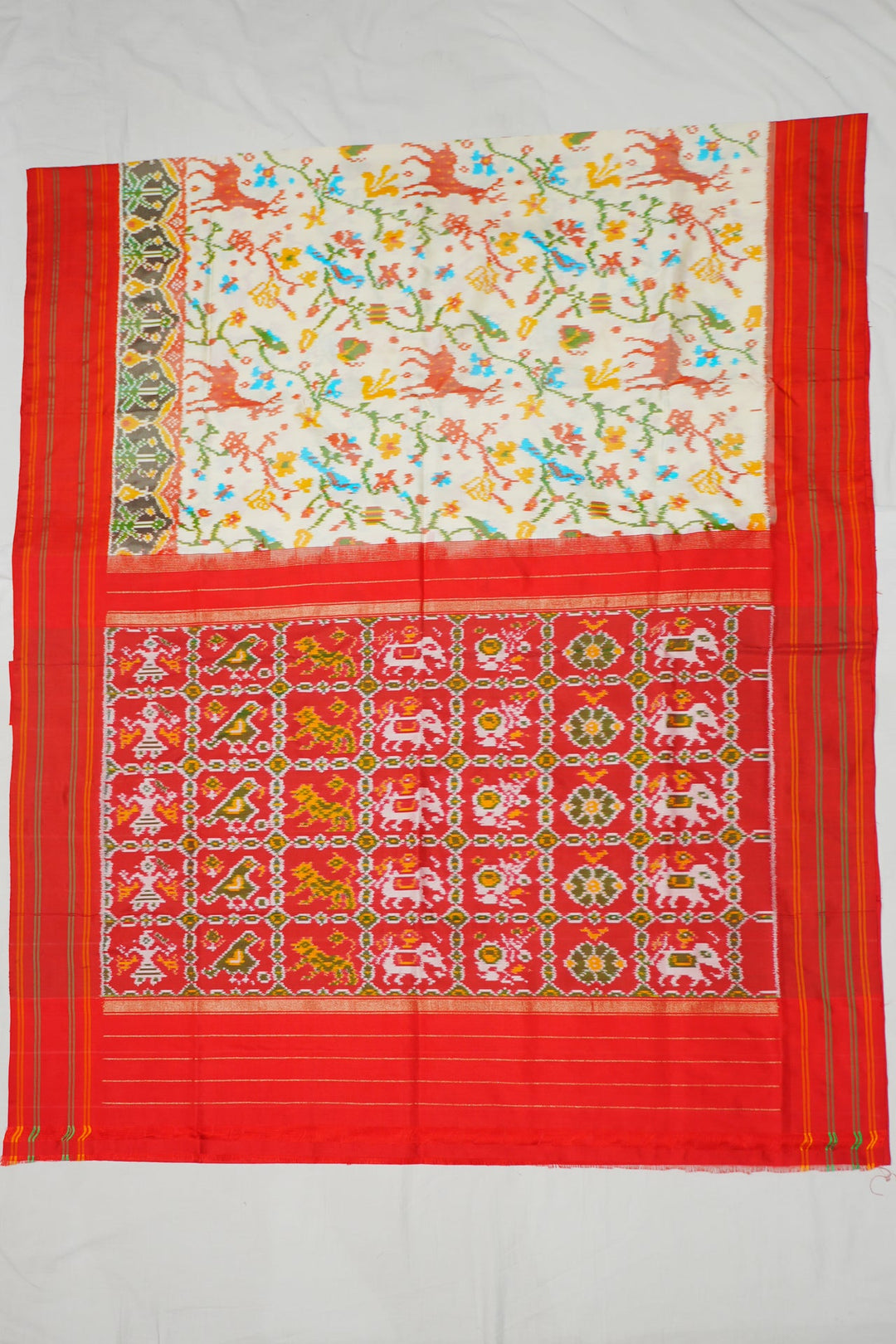 Neerus White silk woven patola saree - side view