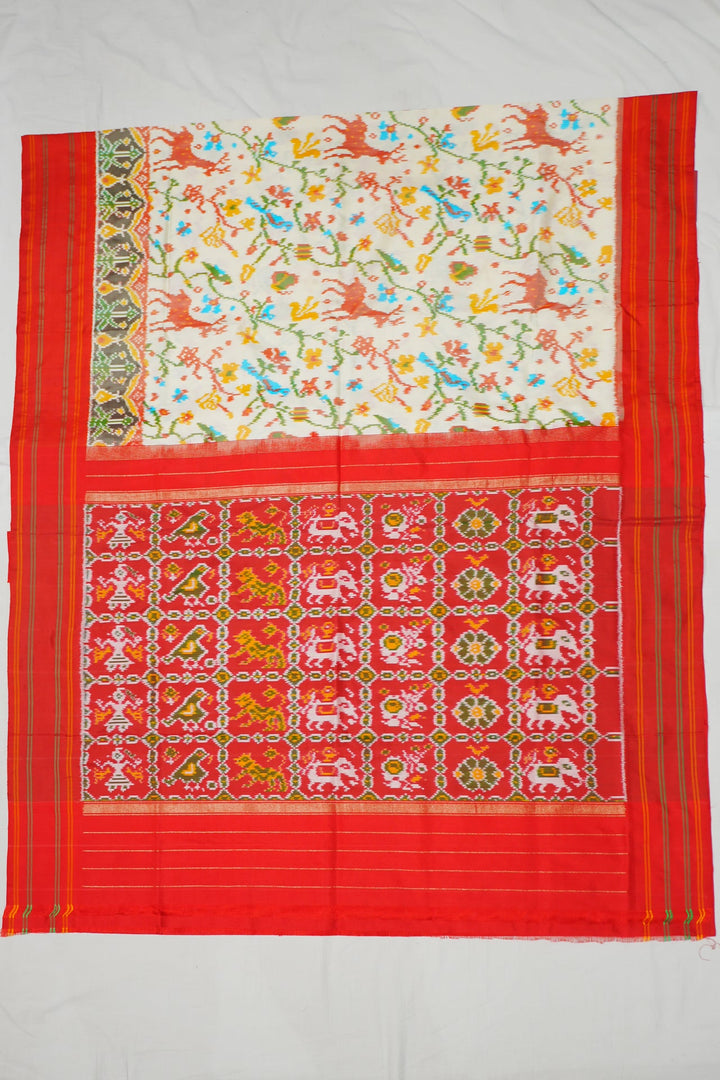 Cream Patola Handloom Saree With Multicolor Border