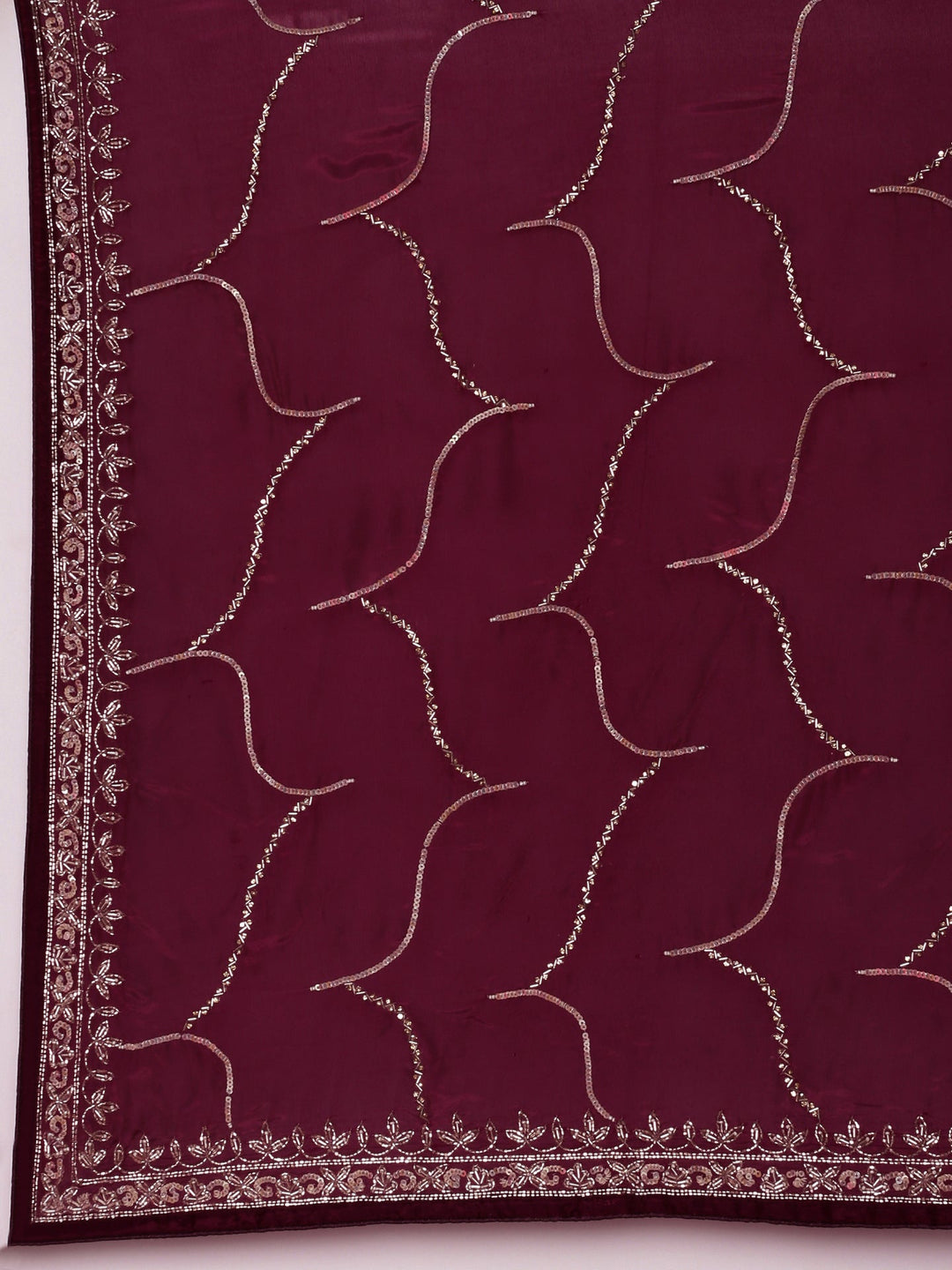 Neerus Maroon satin embellished saree - detail view 2