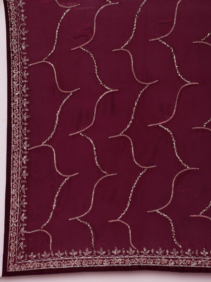 Neerus Maroon satin embellished saree - detail view 2