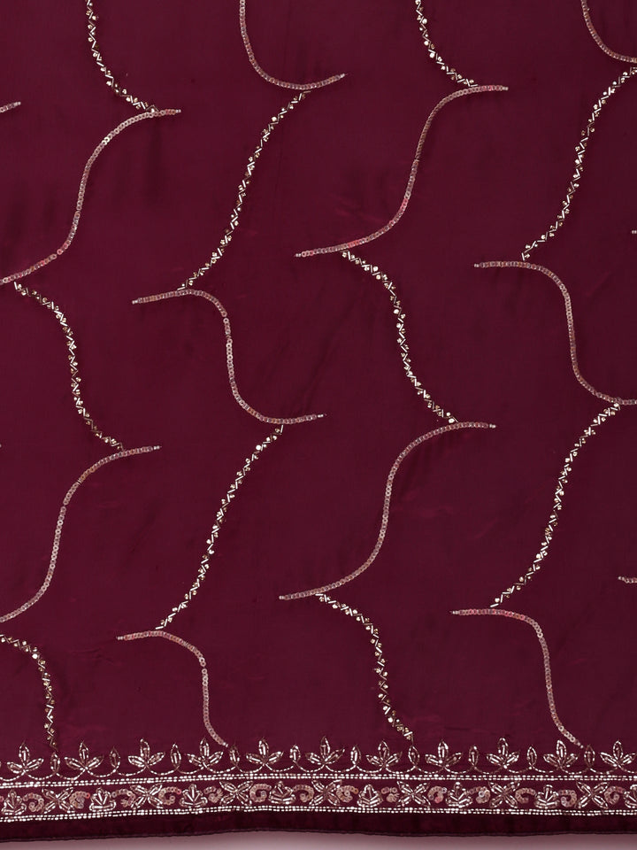 Neerus Maroon satin embellished saree - detail view 4