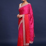 Pink Satin Stone And Thread Embroidery Saree
