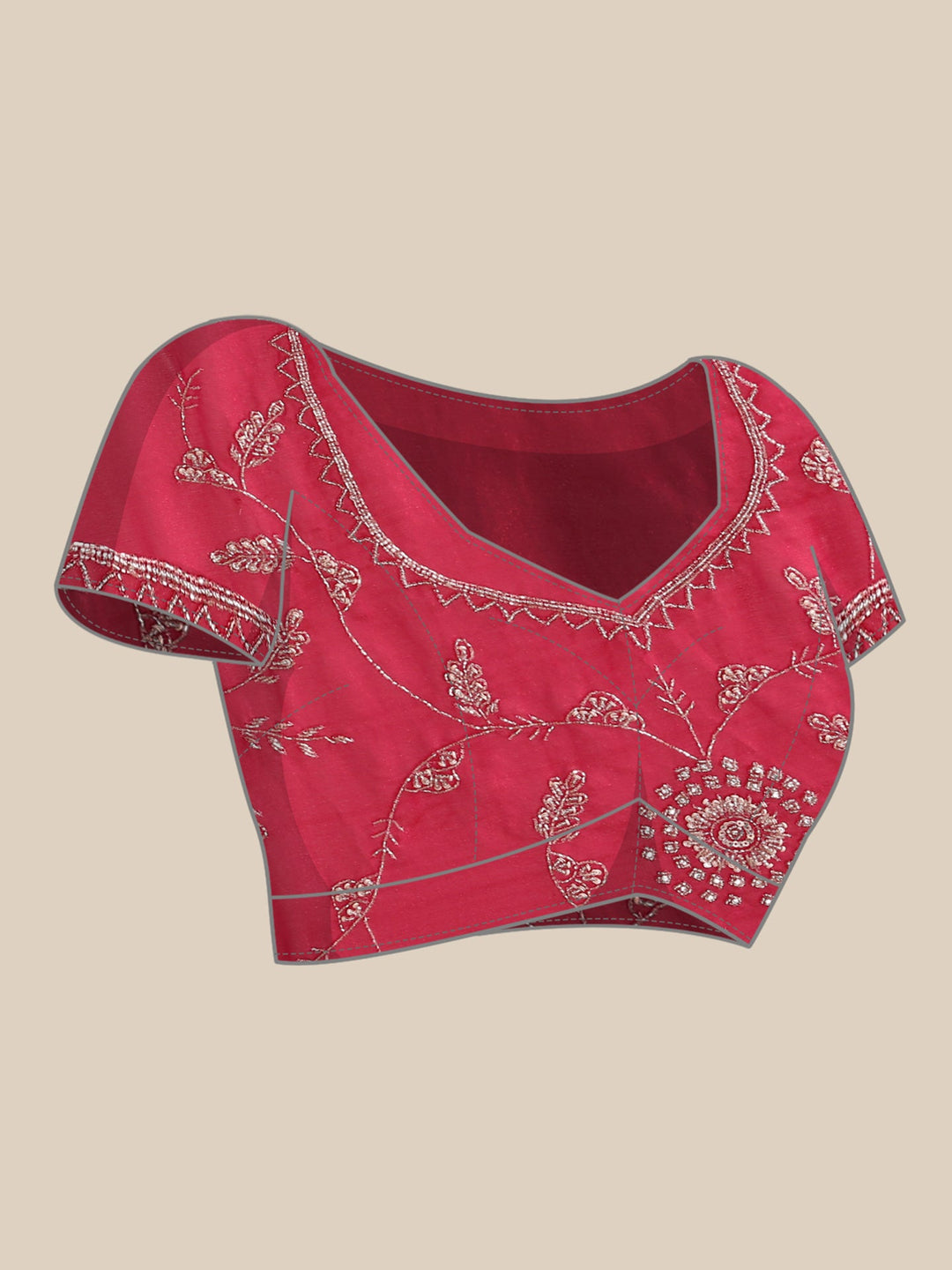 Neerus Pink satin embellished saree - detail view 4