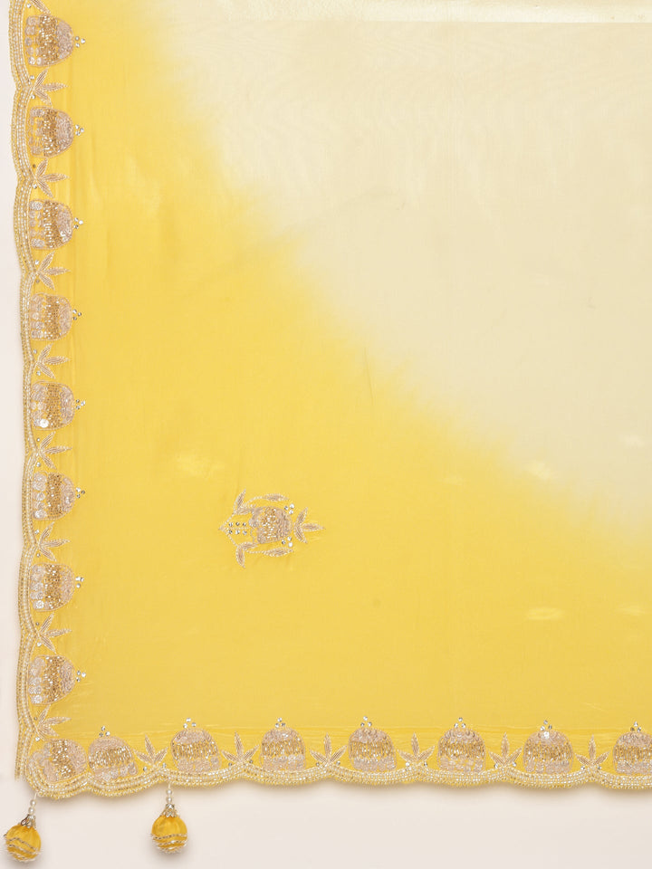 Neerus Yellow silk embellished saree with stone work - detail view 2