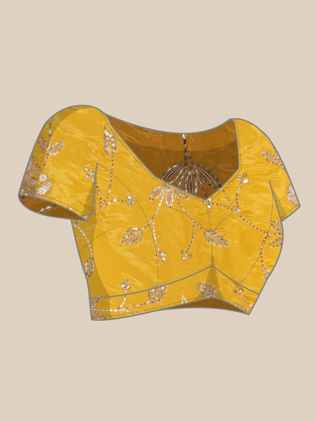 Neerus Yellow silk embellished saree with stone work - detail view 3