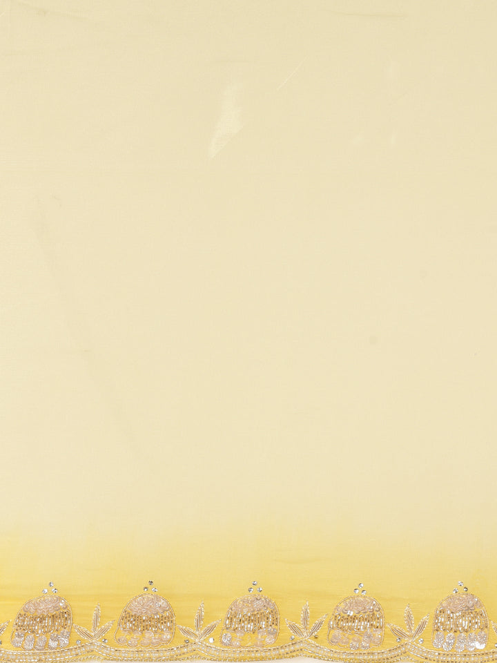 Neerus Yellow silk embellished saree with stone work - detail view 4