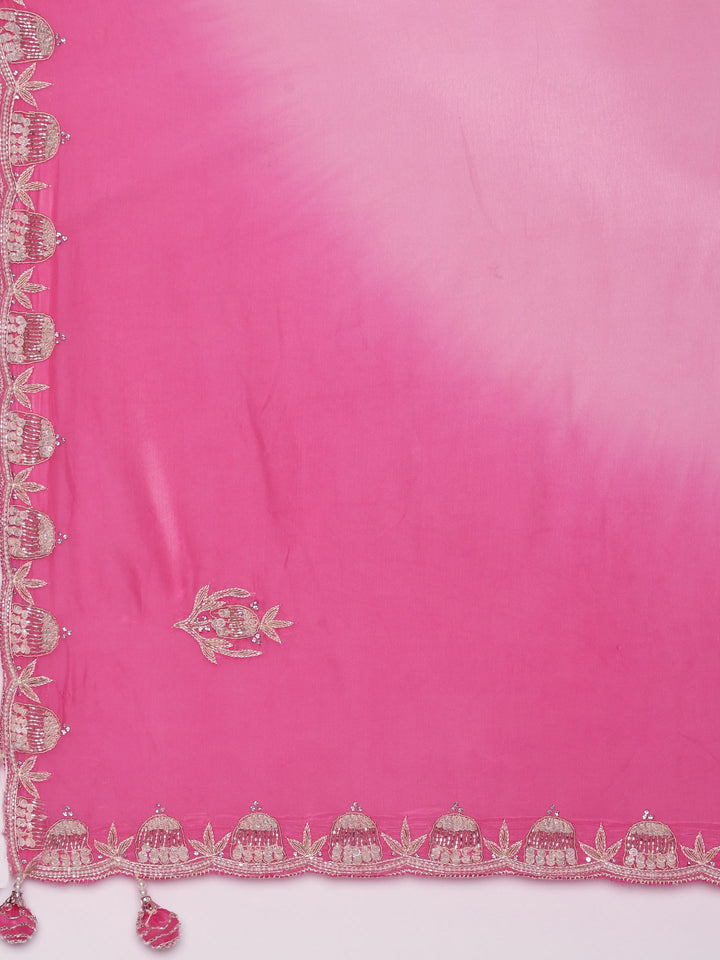 Neerus Pink Silk Embellished Saree with Readymade Blouse - detail view 2